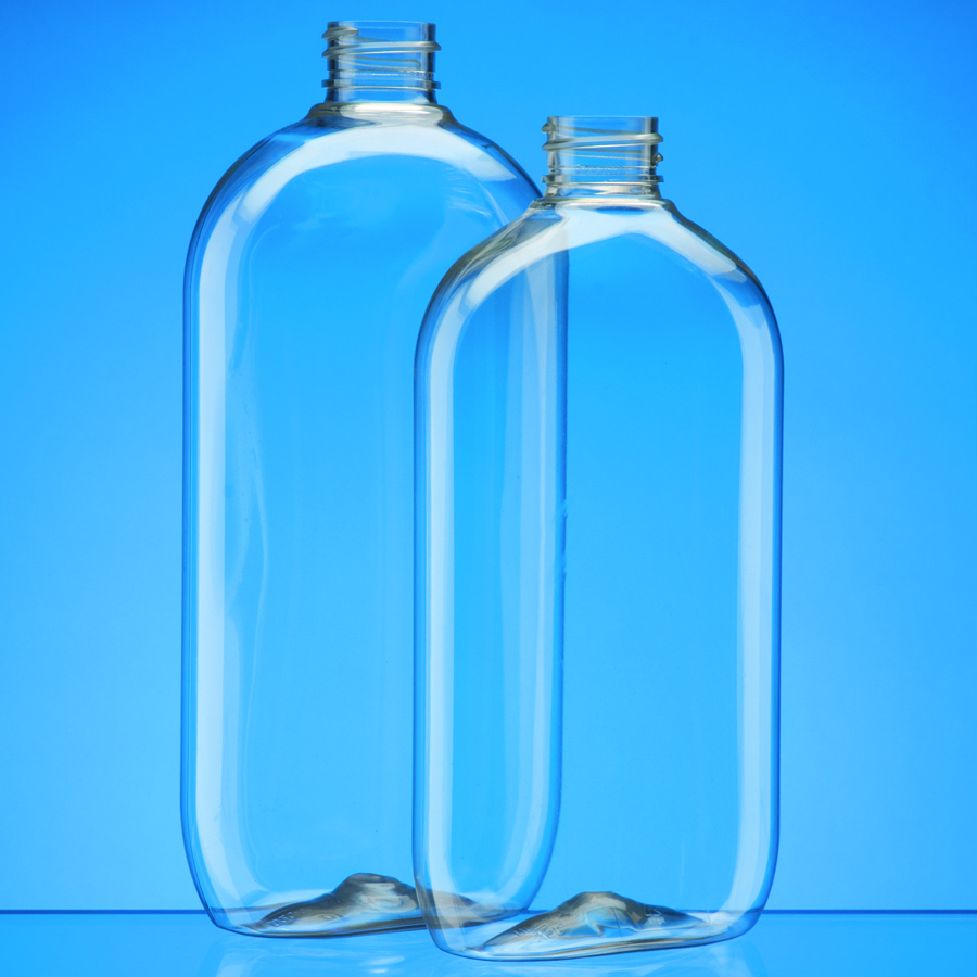 two soft shouldered oval bottles in clear, two sizes